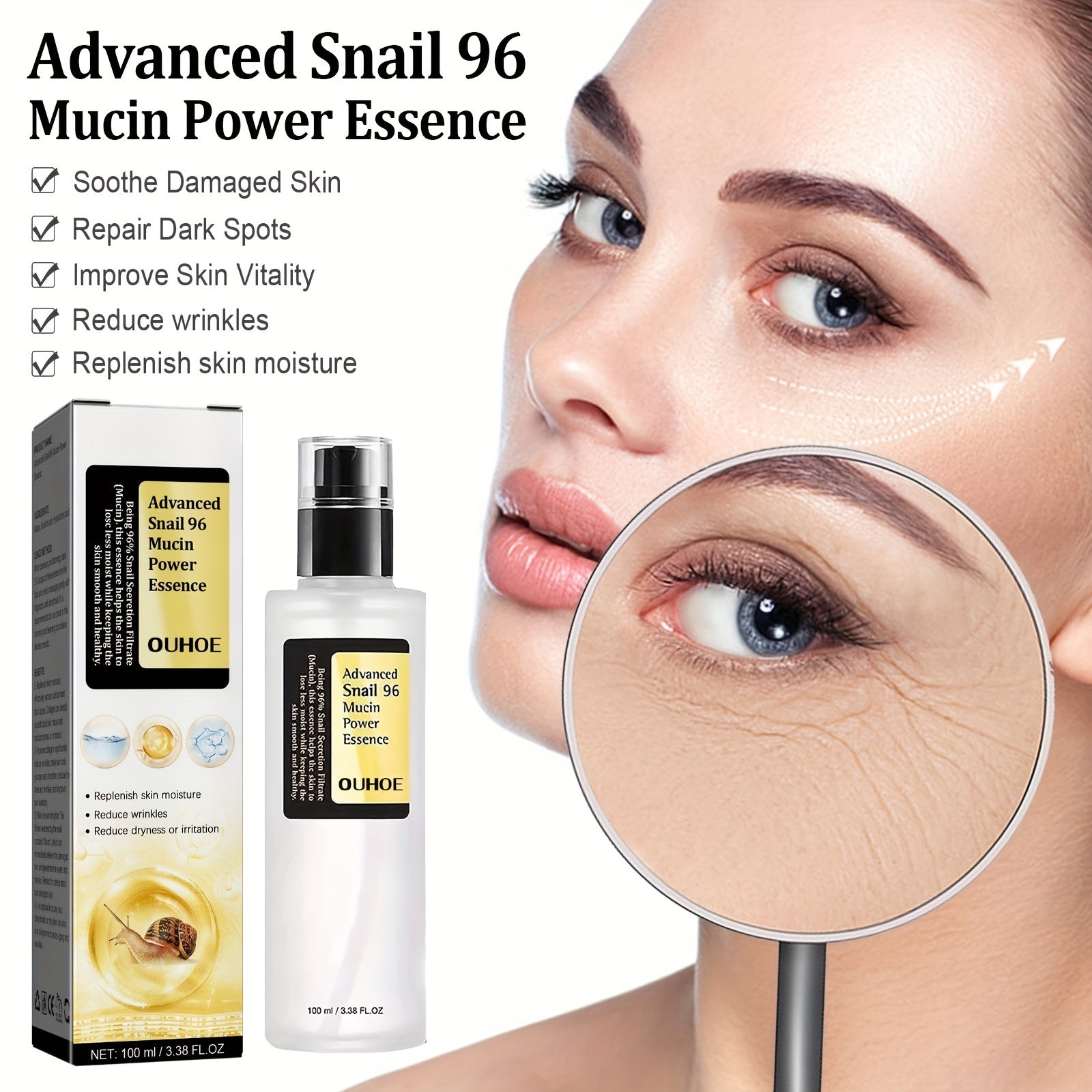 Snail Mucin Power Essence Moisturizer, 100ml Snail Mucin Essence Repairing Hyaluronic Acid Essence, Hydrating Serum For Face With Snail Secretion Filtrate For Dark Spots And Fine Lines Snail Mucin Power Essence Moisturizer, 100ml Snail Mucin Essence Repairing Hyaluronic Acid Essence, Hydrating Serum For Face With Snail Secretion Filtrate For Dark Spots And Fine Lines